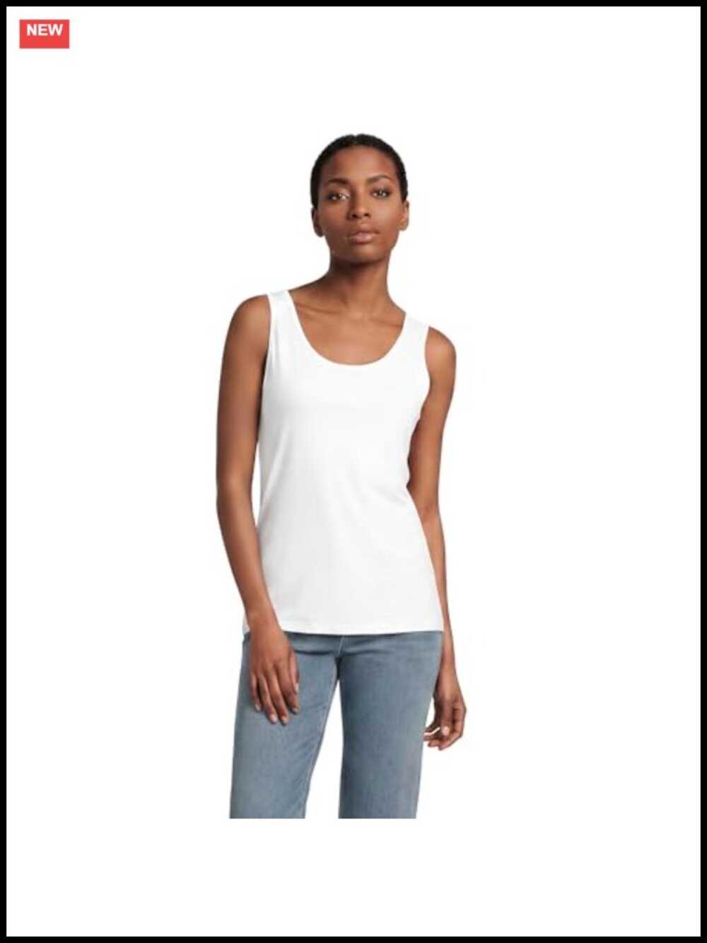 Lands' End Women's Cotton Sleeveless Fitted Tank Top V-Neck White